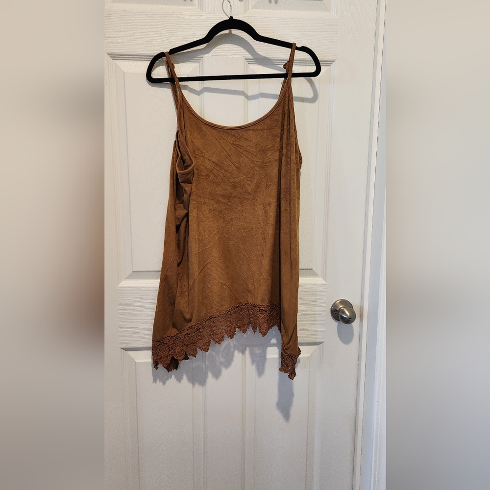 Maurices Brown Faux Suede Camisole with Lace Trim